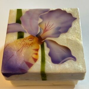 Floral Decorative Box with Purple Iris Design